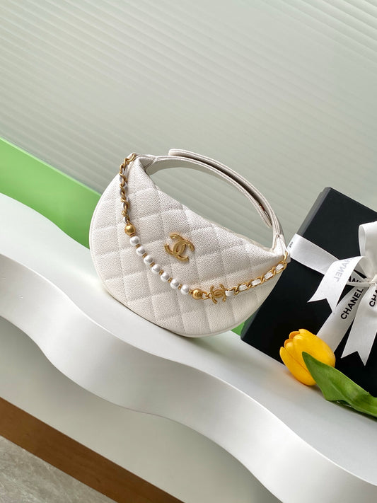 Chanel 香奈兒25s黑金珍珠鏈條呼拉圈