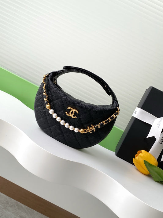 Chanel 香奈兒25s黑金珍珠鏈條呼拉圈
